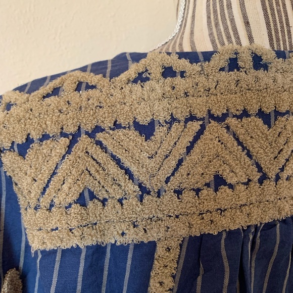 Sundance Inspired Artist Blue Striped Top Linen Women’s S - Picture 6 of 11